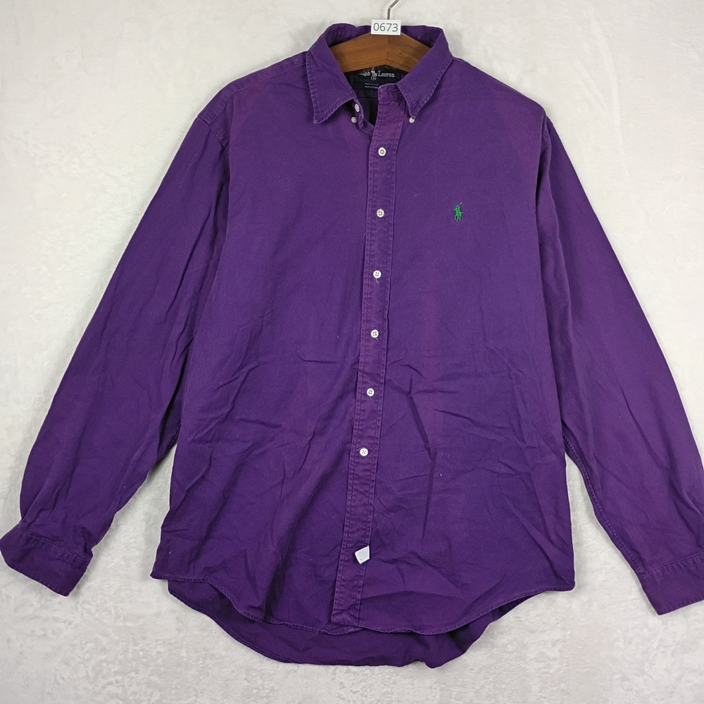 Ralph Lauren Button Down Shirt Mens XL Purple Cotton Made in USA 90s Vintage